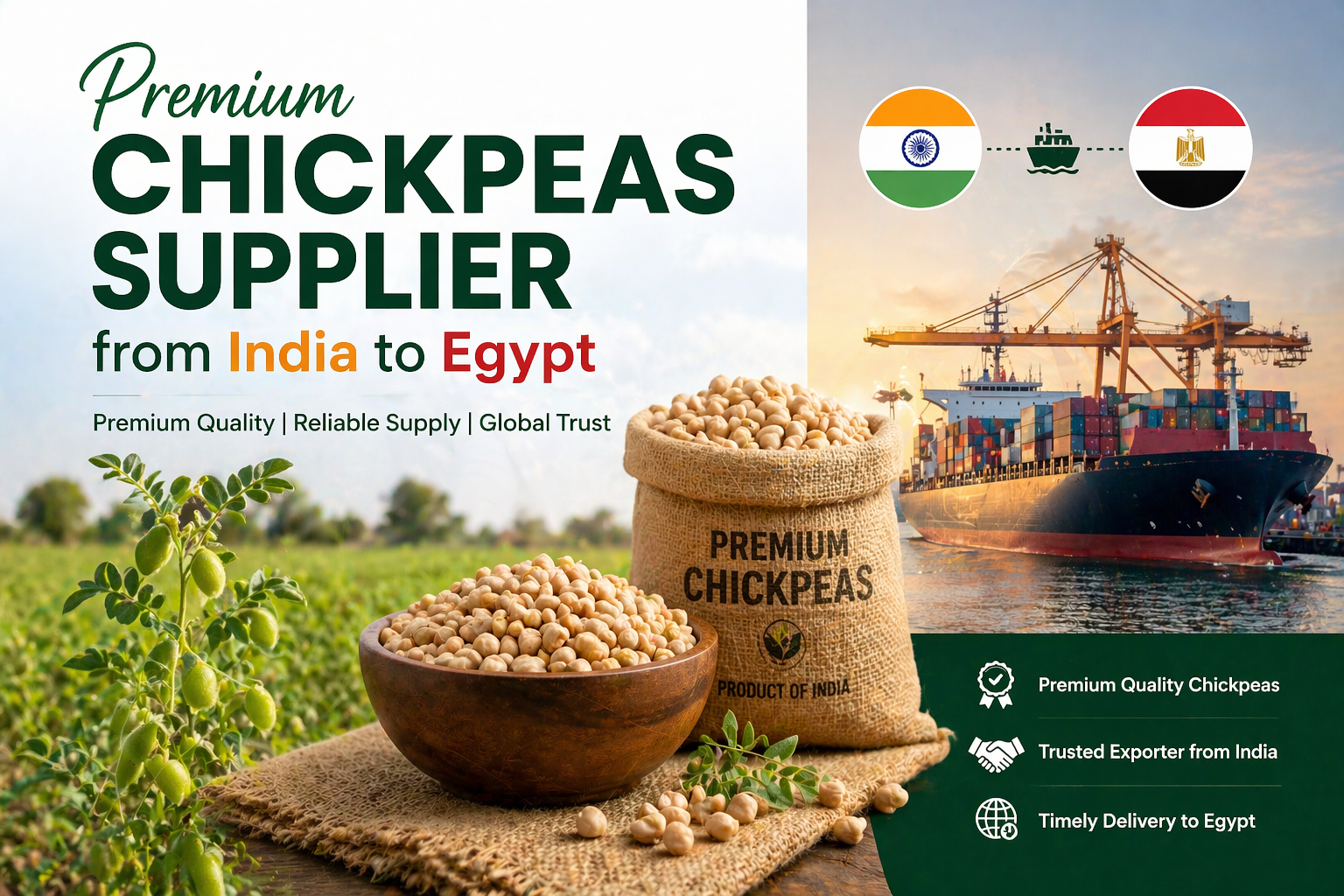 Premium Chickpeas Supplier from India to Egypt