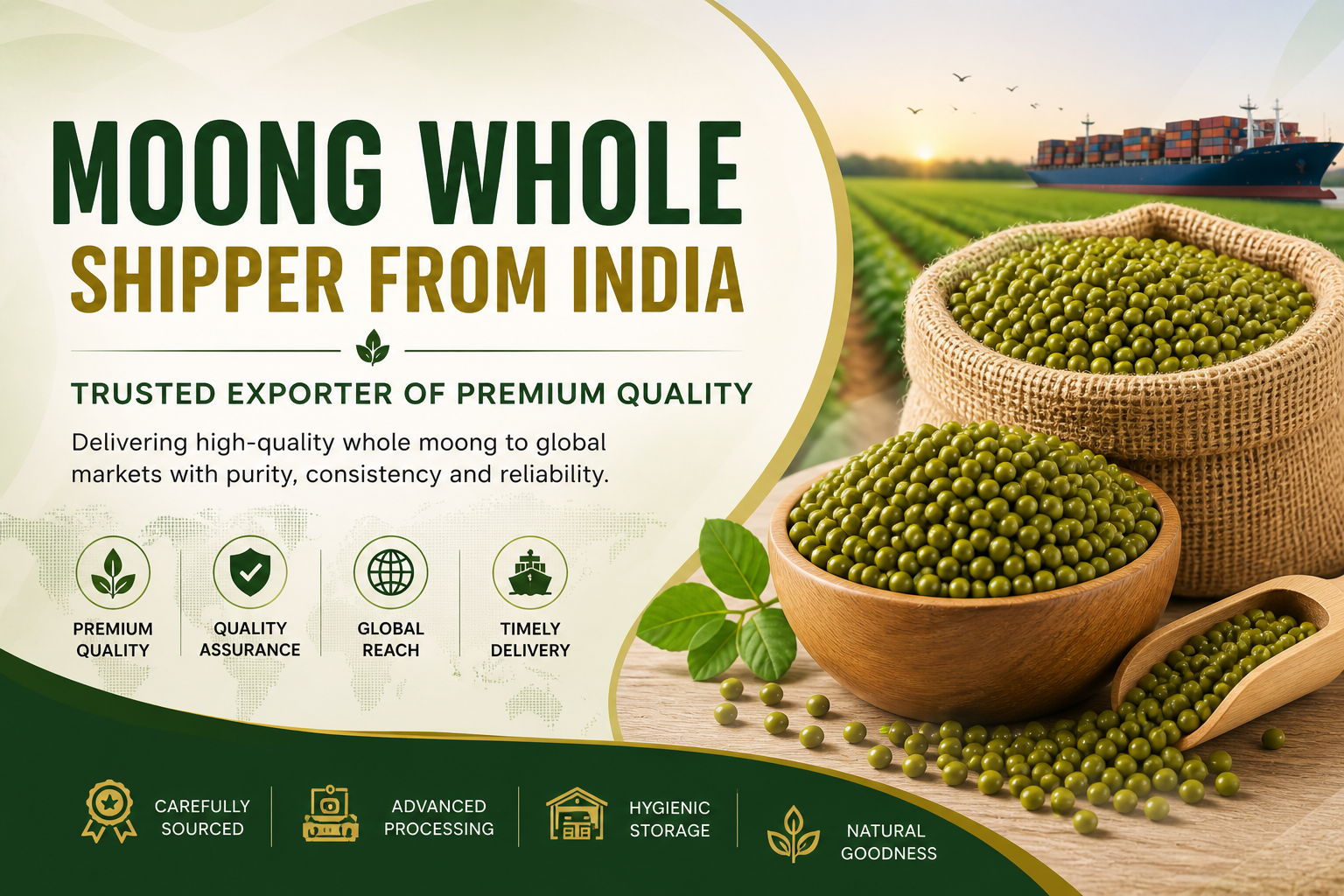 Moong Whole Shipper from India premium quality whole moong export banner