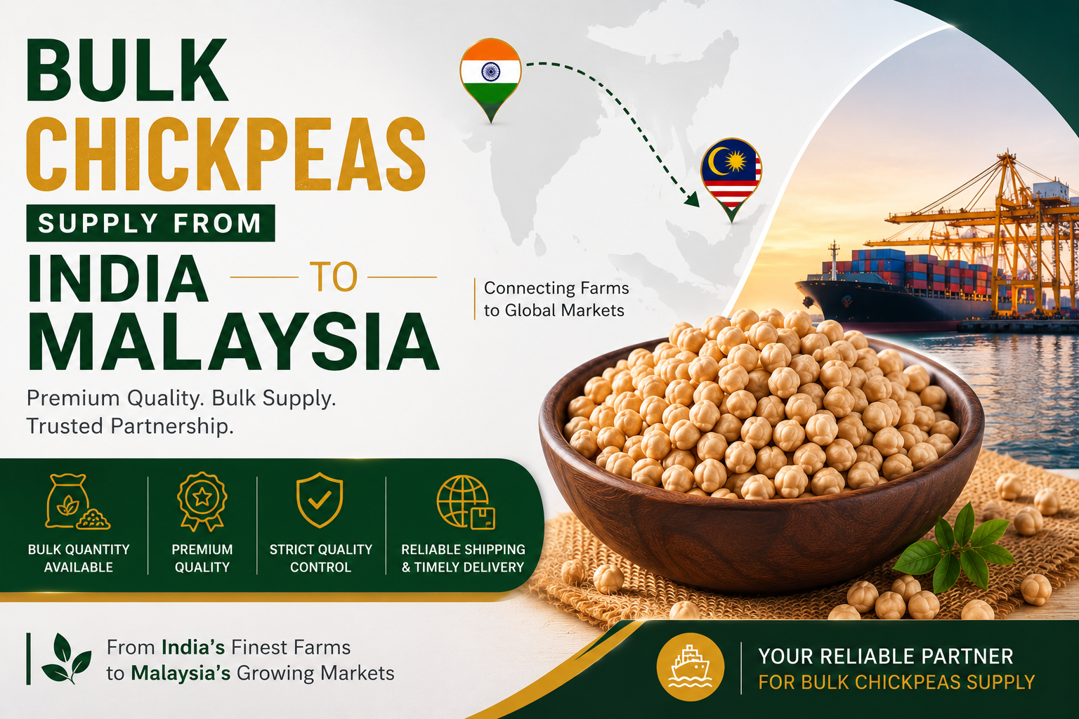 Bulk Chickpeas Supply from India to Malaysia Bulk Chickpeas Supply from India to Malaysia