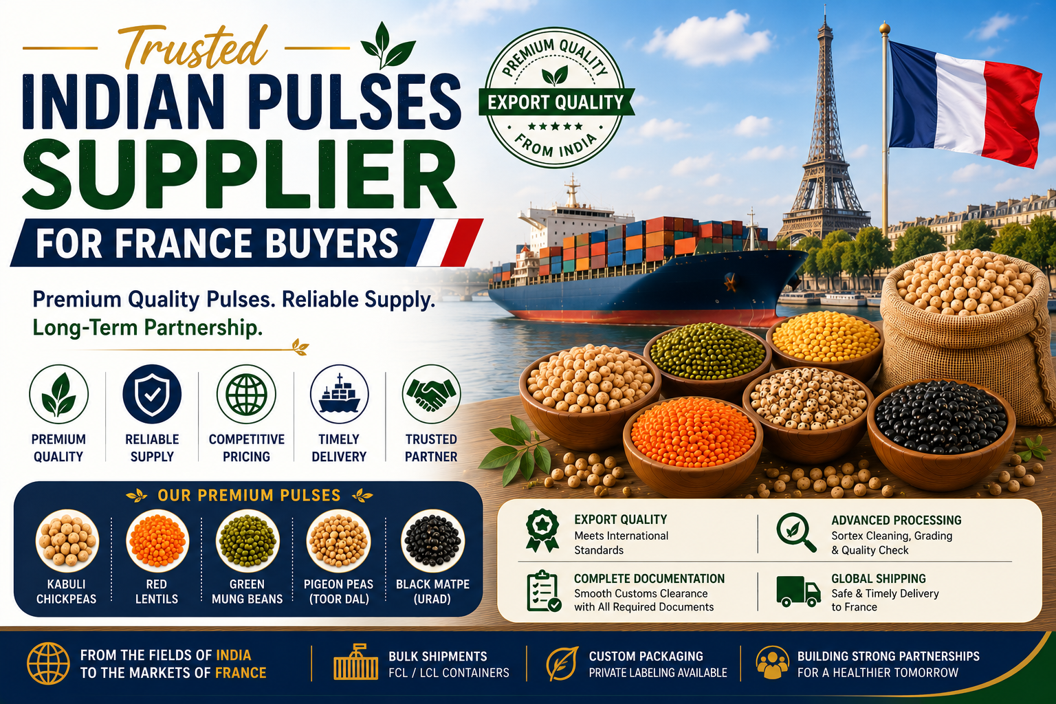 Trusted Indian Pulses Supplier for France Buyers