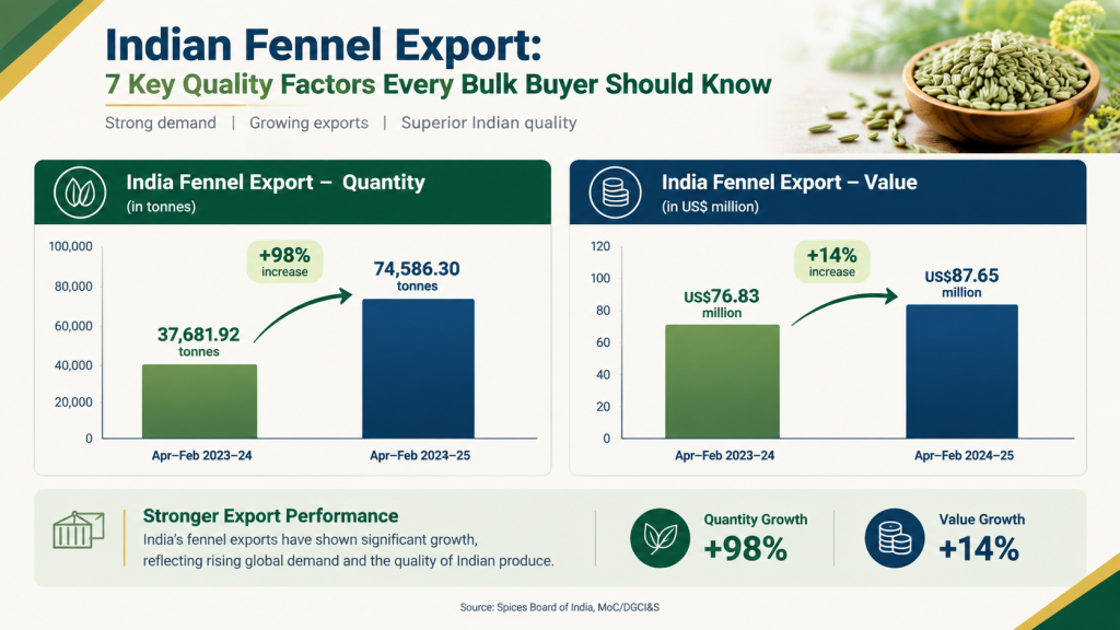 Indian Fennel Export quantity and value comparison for April-February 2023-24 and 2024-25